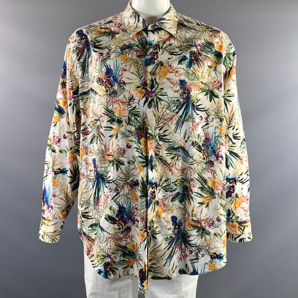ROBERT GRAHAM Size XXL Cream Leaves Cotton Button Up Long Sleeve Shirt